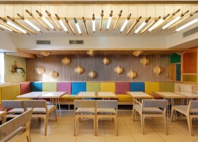 طراحی داخلی کافه ای در اکراین با استفاده از رنگ و نور